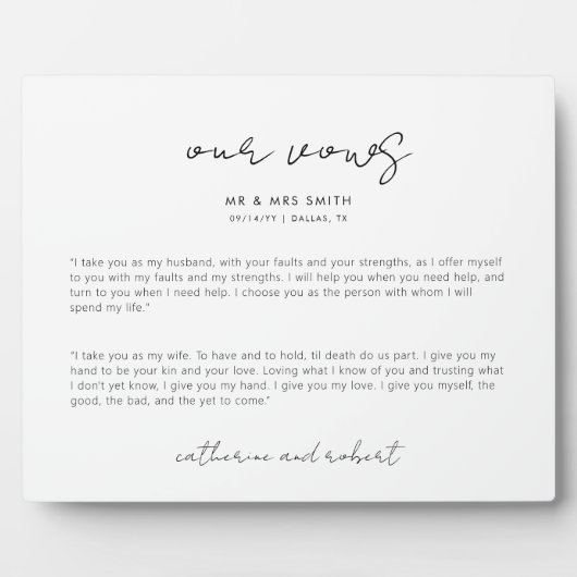 Modern Personalized Wedding Vows Plaque Fotoplaat (Voorkant)