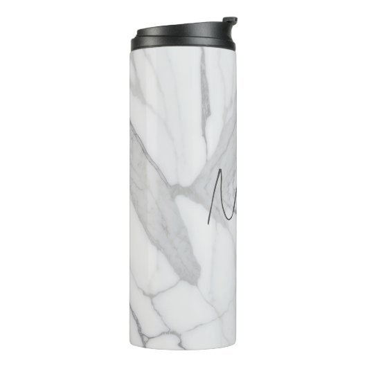 Modern Personalized White Marble Pattern Thermosbeker (Gedraaid links)