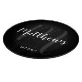 Modern persoonlijk monogram en familienaam zwart snijplank (Hoek)