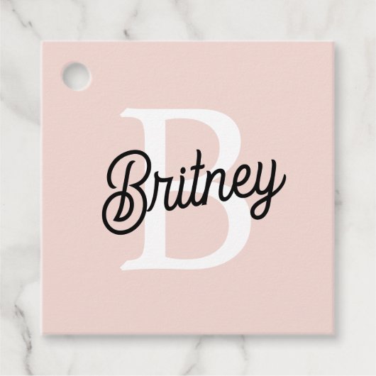 Modern Persoonlijk Monogram en Naam Lichtroze Bedankjes Labels (Voorkant)