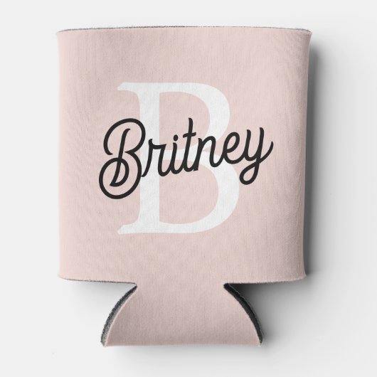 Modern Persoonlijk Monogram en Naam Lichtroze Blikjeskoeler (Voorkant)
