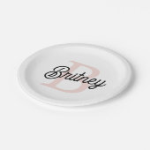 Modern Persoonlijk Monogram en Naam Lichtroze Papieren Bordje (Gekanteld)