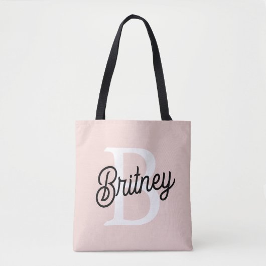 Modern Persoonlijk Monogram en Naam Pastel Roze Tote Bag (Voorkant)