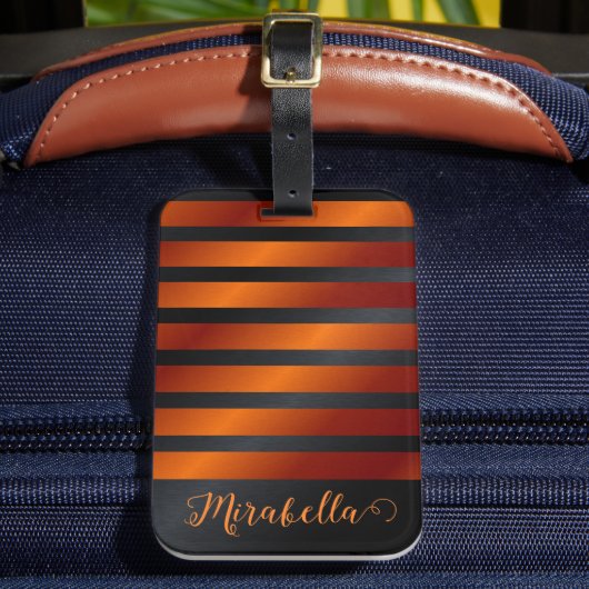 Modern persoonlijk zwart en Oranje Bagagelabel (Voorkant Insitu 2)