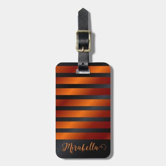 Modern persoonlijk zwart en Oranje Bagagelabel (Voorkant verticaal)
