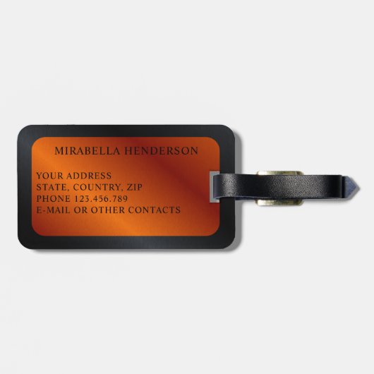 Modern persoonlijk zwart en Oranje Bagagelabel (Achterkant horizontaal)