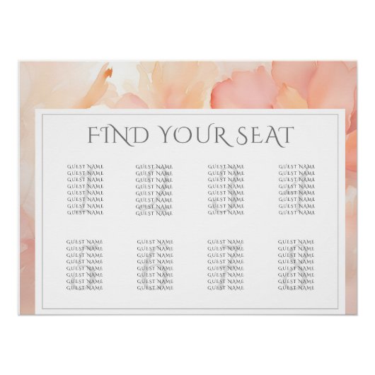 Modern Perzik Bloem Bruiloft Zitkaart Poster (Voorkant)