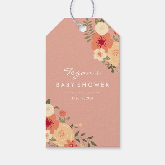 Modern Perzik Bloemen Baby shower Cadeau Labels Cadeaulabel (Voorkant)