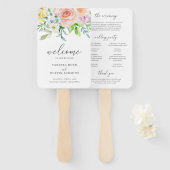 Modern Perzik Bloemen Elegant Bruiloft Programma Handwaaier (Voorkant en achterkant)