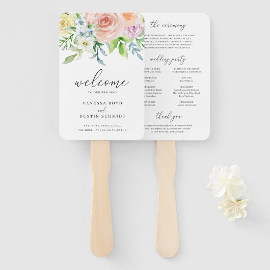 Modern Perzik Bloemen Elegant Bruiloft Programma Handwaaier (Voorkant en achterkant)