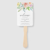 Modern Perzik Bloemen Elegant Bruiloft Programma Handwaaier (Voorkant)