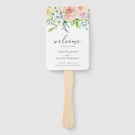 Modern Perzik Bloemen Elegant Bruiloft Programma Handwaaier (Voorkant)