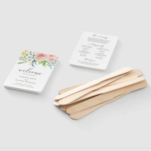 Modern Perzik Bloemen Elegant Bruiloft Programma Handwaaier (Niet-gemonteerd)