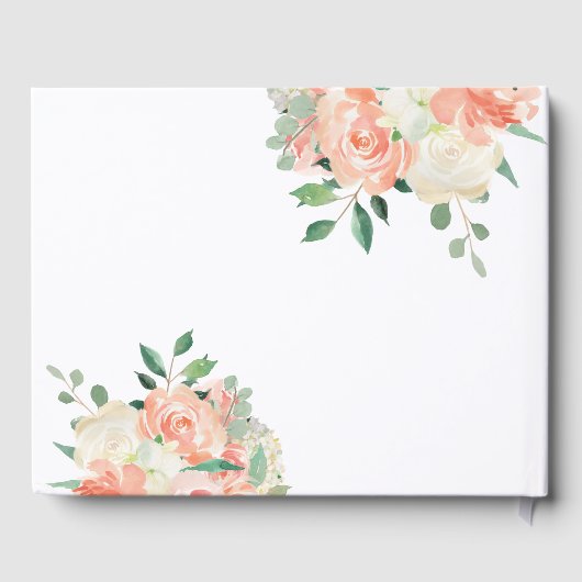 Modern Perzik Bloemen Waterverf Bruiloft Gastenboek (Achterkant)