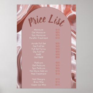 Modern perzik roze Nail Salon Prijs Lijst Menu Poster