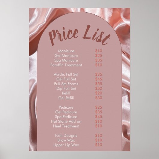 Modern perzik roze Nail Salon Prijs Lijst Menu Poster (Voorkant)