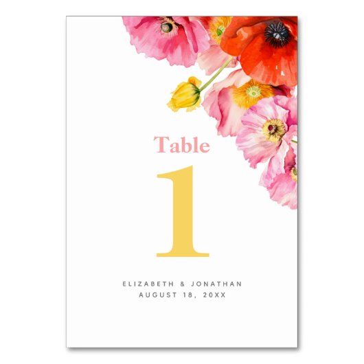 Modern Perzik Roze Sinaasappel Poppies Bruiloft Kaart (Voorkant)