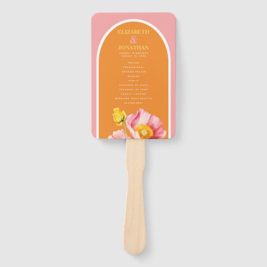 Modern Perzik Roze Sinaasappel Poppies Trouwprogra Handwaaier (Voorkant)