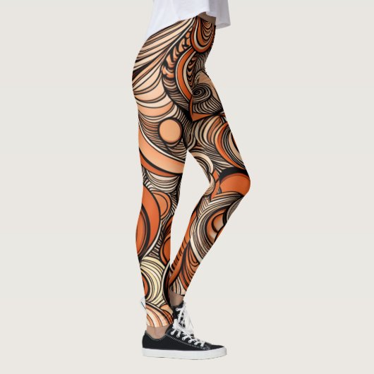 Modern Perzik Sinaasappel Abstract Patroon Leggings (Rechts)