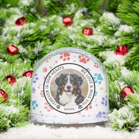 Modern Pet Dog Paw Print Memorial Sneeuwbol (Kerstmis)