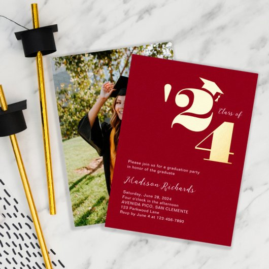 Modern Pet en Jaar Fotoafstudeerfeest Folie Uitnodiging