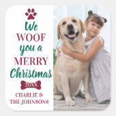 Modern Pet-foto, prettig kerstfeest van de hond Vierkante Sticker (Voorkant)