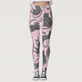Modern Pet Lover Pink And Grey Kitten Cat Pattern Leggings (Voorkant)