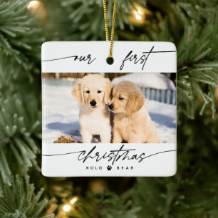 Modern Pet Lover's Onze Eerste Kerst Foto Keramisch Ornament