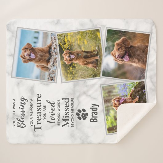 Modern Pet Memorial Pet Loss Photo Collage Dog Sherpa Deken (Voorkant (horizontaal))