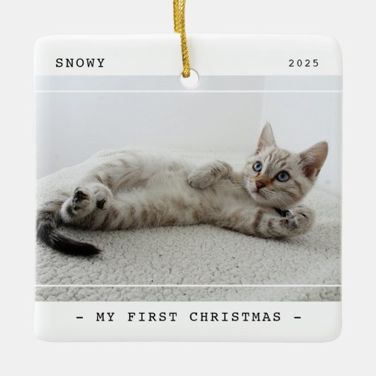 Modern Pet Mijn Eerste Kerstmis 2 Foto Keramisch Ornament (Voorkant)