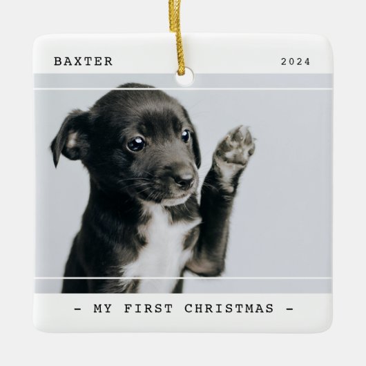 Modern Pet Mijn Eerste Kerstmis 2 Foto Keramisch Ornament (Voorkant)