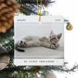 Modern Pet Mijn Eerste Kerstmis 2 Foto Keramisch Ornament<br><div class="desc">Modern Pet 2 (twee) Foto Kerst keramisch ornament. Het ontwerp bestaat uit twee foto's van uw puppy of kitten,  de kop 'Mijn eerste kerst',  hun naam en jaar. Alle tekst is eenvoudig aan te passen met behulp van de meegeleverde sjabloon.</div>