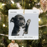 Modern Pet Mijn Eerste Kerstmis 2 Foto Keramisch Ornament<br><div class="desc">Modern Pet 2 (twee) Foto Kerst keramisch ornament. Design beschikt over twee foto's van uw huisdier (hond,  kat,  konijn etc),  de kop 'Mijn Eerste Kerstmis',  hun naam en Jaar. Alle tekst is eenvoudig aan te passen met behulp van de sjabloon.</div>