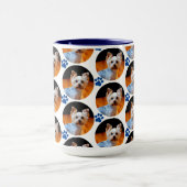 Modern Pet Photo Blue Paw Print Patroon  Mok (Midden)
