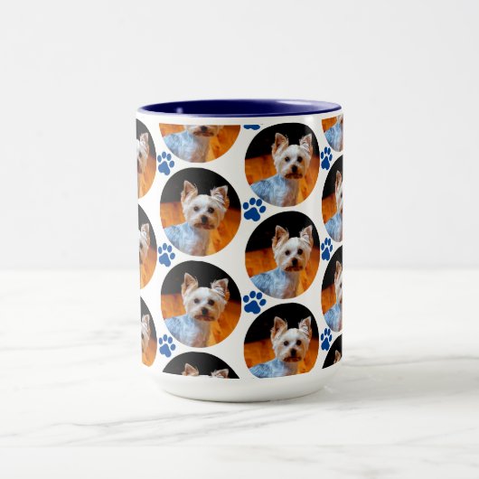 Modern Pet Photo Blue Paw Print Patroon Mok (Midden)