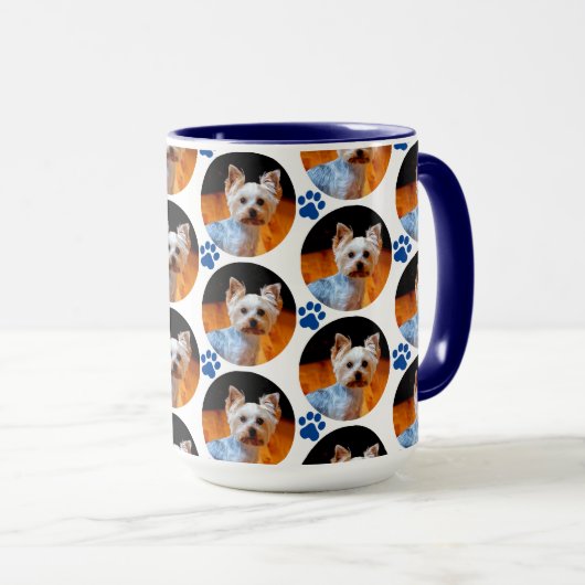 Modern Pet Photo Blue Paw Print Patroon  Mok (Voorkant rechts)