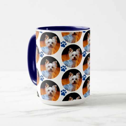Modern Pet Photo Blue Paw Print Patroon  Mok (Voorkant links)