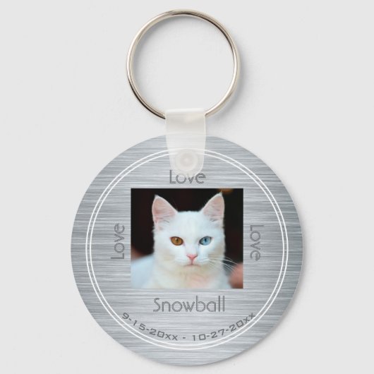Modern Pet Photo Memorial Tribution met Name Date Sleutelhanger (Voorkant)