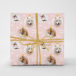 Modern Pet Photo Ornamenten Custom Christmas Pink Cadeaupapier