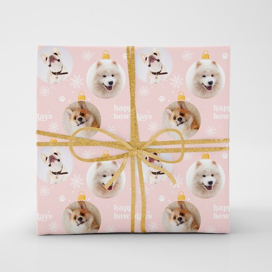 Modern Pet Photo Ornamenten Custom Christmas Pink Cadeaupapier