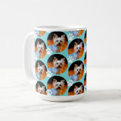 Modern Pet Photo Paw Print Pattern Turquoise Blue Koffiemok (Voorkant links)