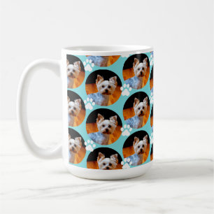 Modern Pet Photo Paw Print Pattern Turquoise Blue  Koffiemok