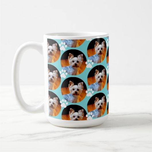 Modern Pet Photo Paw Print Pattern Turquoise Blue Koffiemok (Links)