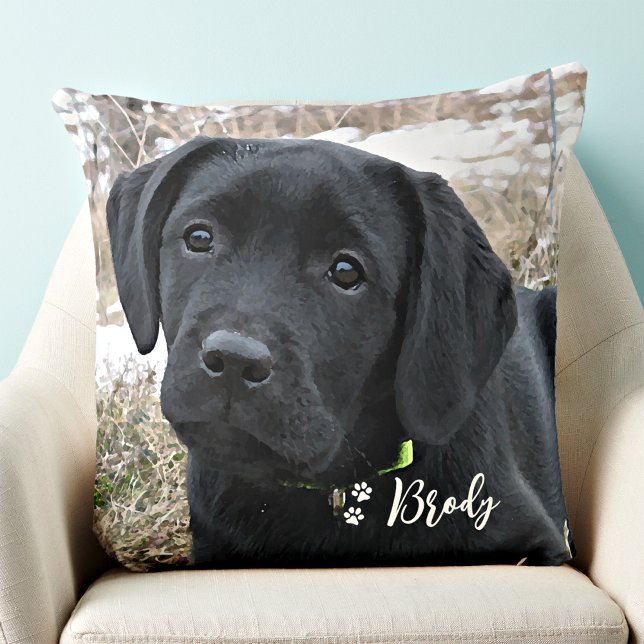Modern Pet Photo Personalized Paw Print Hondenlief Kussen (Creator heeft geüpload)