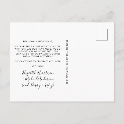 Modern Pet Photo Verloving Aankondigingskaart (Achterkant)