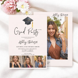 Modern Pet Roze Eenvoudige 4 Foto Graduation Party Kaart