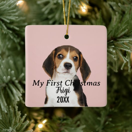 Modern Pet Script Name First Kerstn Foto Keramisch Ornament (Boom)