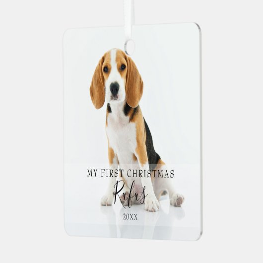 Modern Pet Script Name First Kerstn Foto Metalen Ornament (Voorkant links)