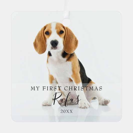 Modern Pet Script Name First Kerstn Foto Metalen Ornament (Voorkant)