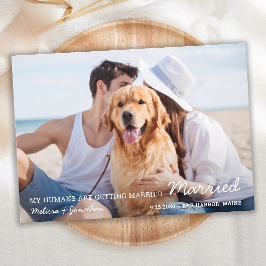 Modern Pet Wedding Couple Photo Dog Save The Date